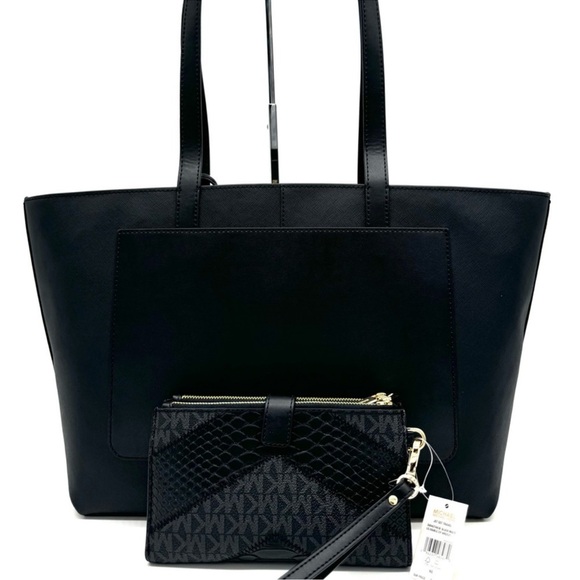 Michael Kors Medium Jet Set Travel Zip Tote Bag & Double Zip Wallet Black/Gold - Picture 5 of 13